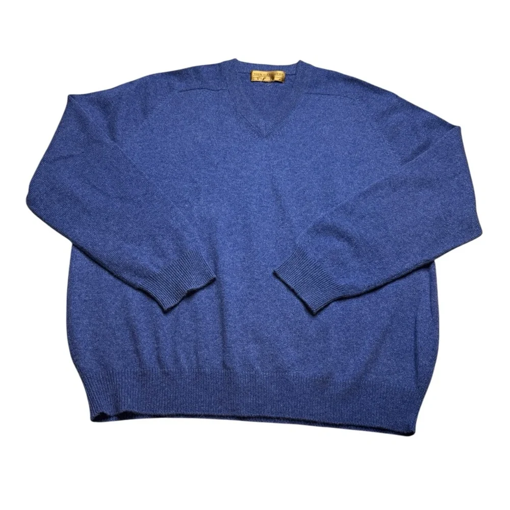 💙 100% Cashmere Blue V-Neck Sweater 🧶 Men’s XL‎ Two-Ply Soft Knit Classic 💙